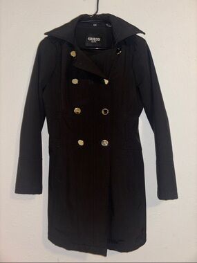 GUESS Black Double-Breasted Trench with Gold Buttons